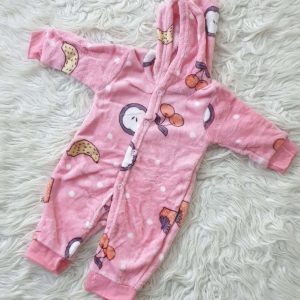 Hooded Velvet Baby Romper (Pink)