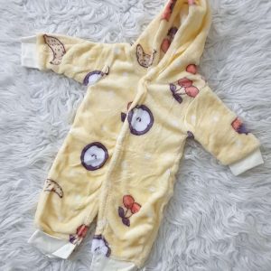 Hooded Velvet Baby Romper (Yellow)